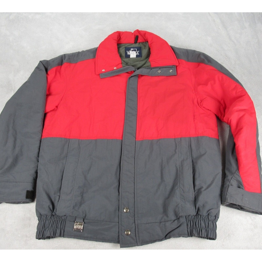 Vintage Woolrich Jacket Men Large Red Long Charcoal Olefin Filled USA Winter